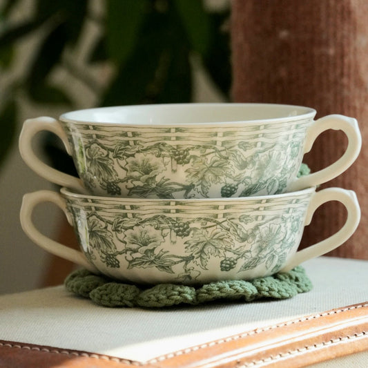 Tête à tête "Isabel" de tasses à deux anses en céramique anglaise