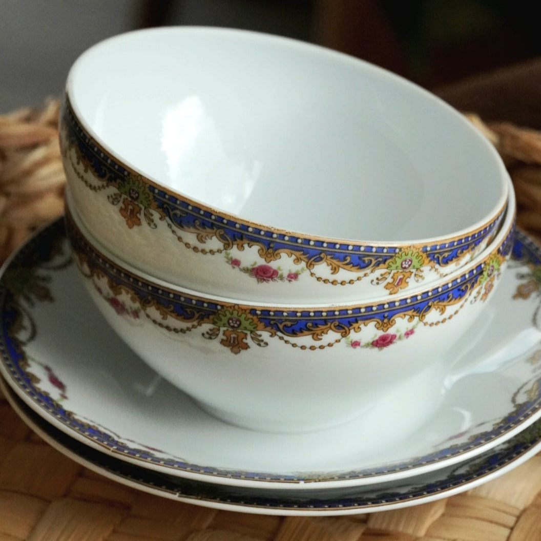Tête à tête bols "Robert" et leur sous-tasses en porcelaine de Limoges Monsieur Robert