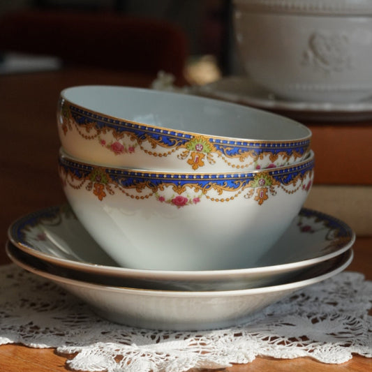 Tête à tête bols "Robert" et leur sous-tasses en porcelaine de Limoges Monsieur Robert