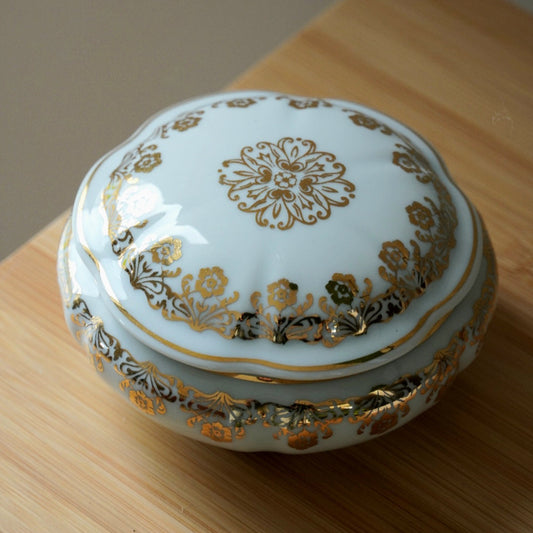 Sucrier / vide poche / boîte à bijoux "Victorien" en porcelaine de Limoges doré