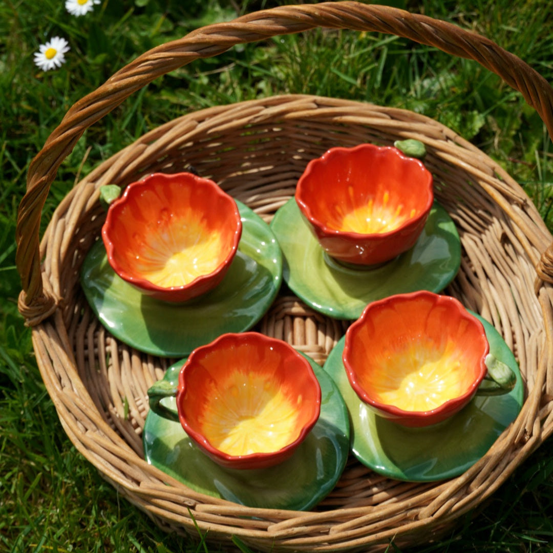 Tasses "Coquette" en céramique en forme de coquelicot (lot de 4)