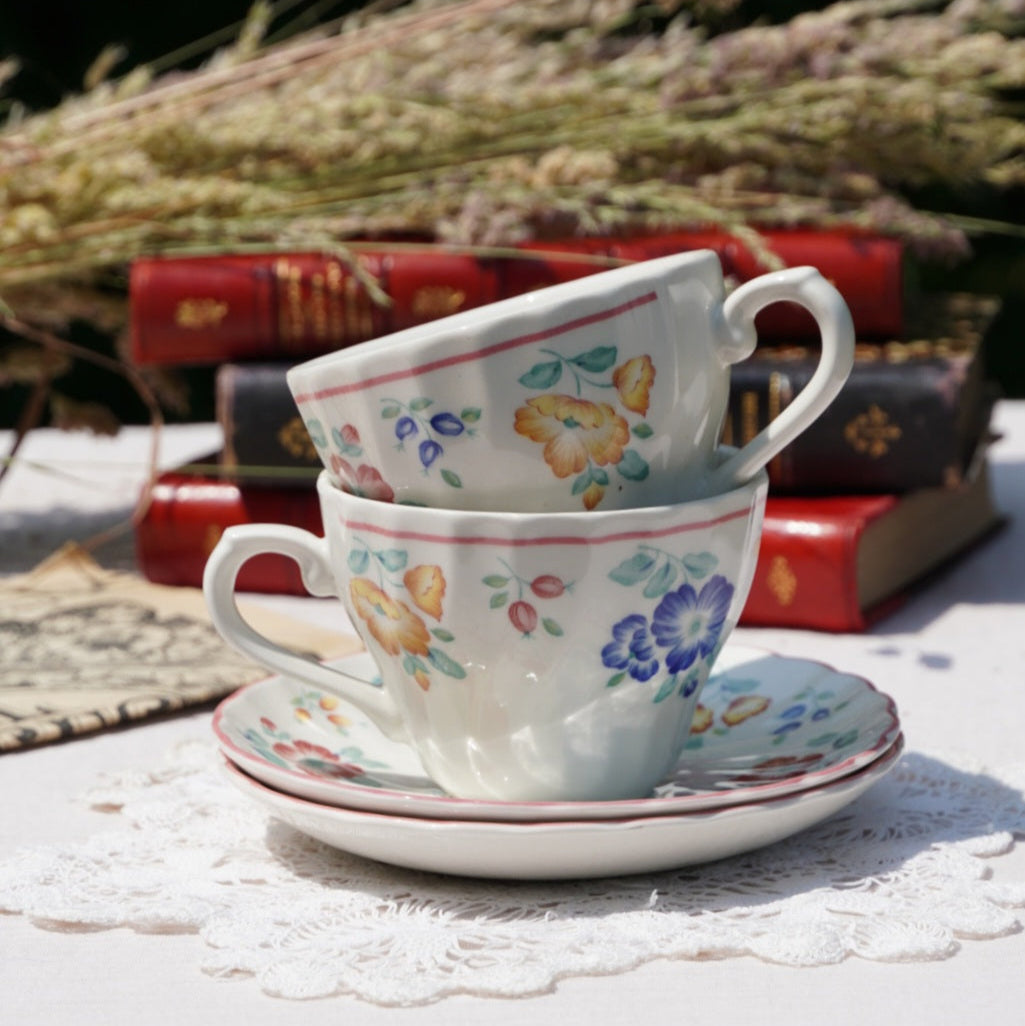 VENDU - Tête à tête porcelaine anglaise fleurs roses shabby - Le Grenier de Lisette