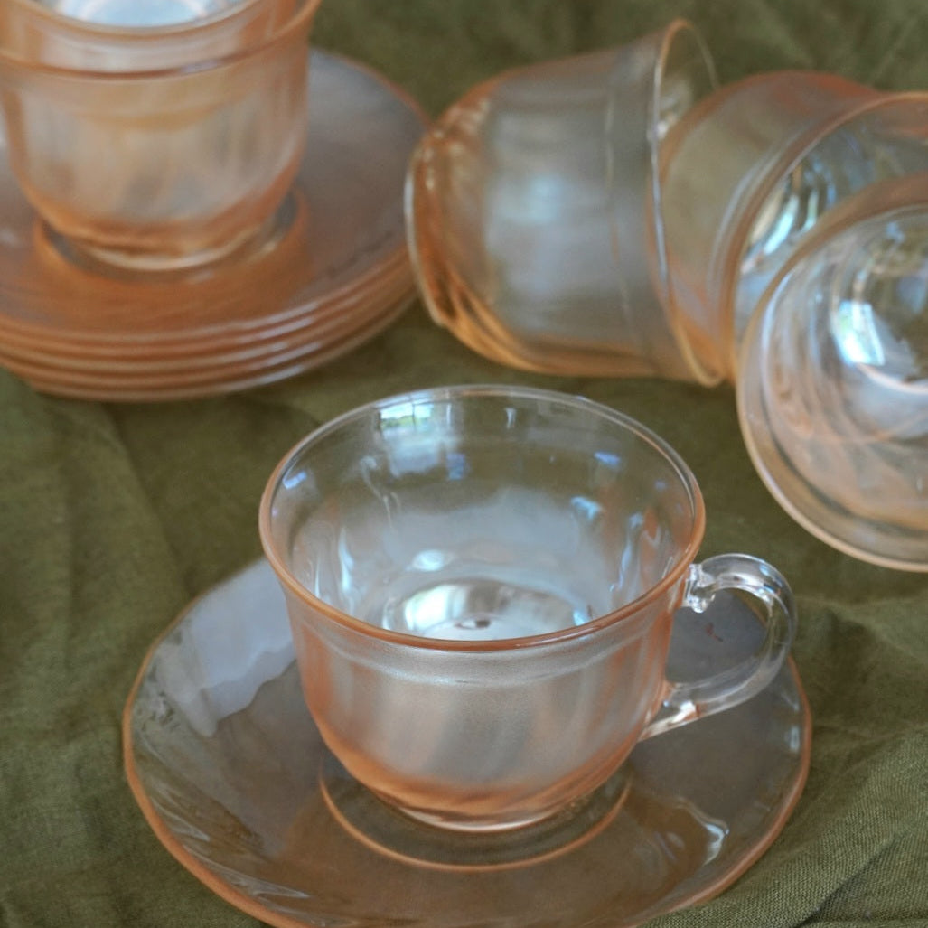 Tasses "Harielle" en verre orangé torsadé des années 70 (lot de 6)