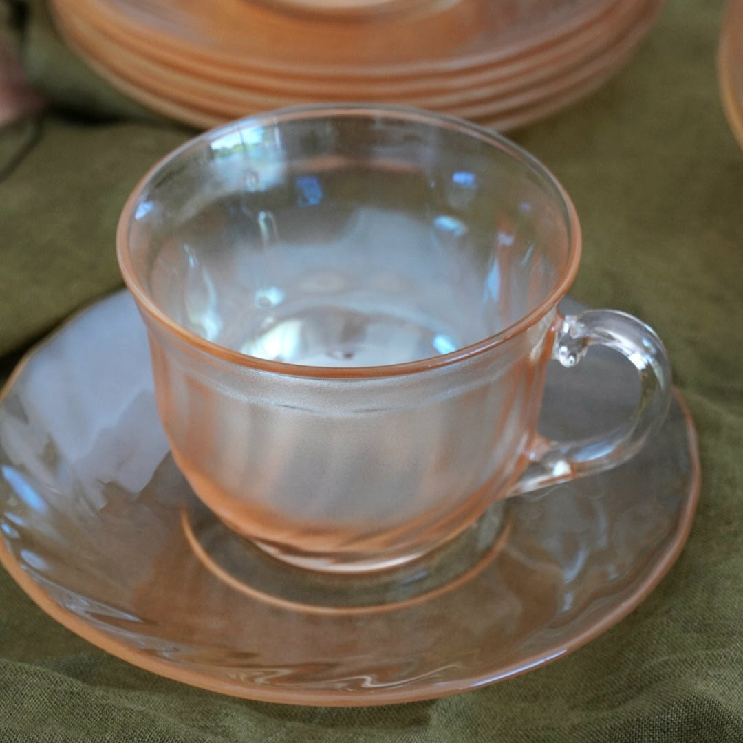 Tasses "Harielle" en verre orangé torsadé des années 70 (lot de 6)