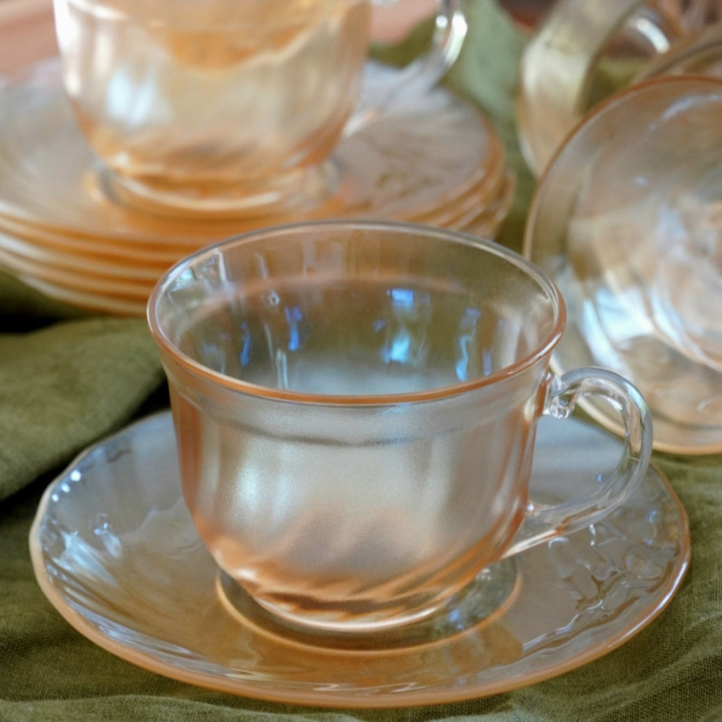Tasses "Harielle" en verre orangé torsadé des années 70 (lot de 6)