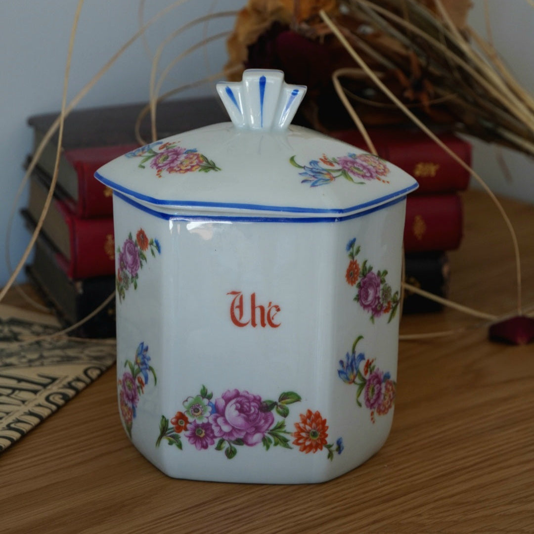 Boîte à thé "Parmélie" en porcelaine fleurie