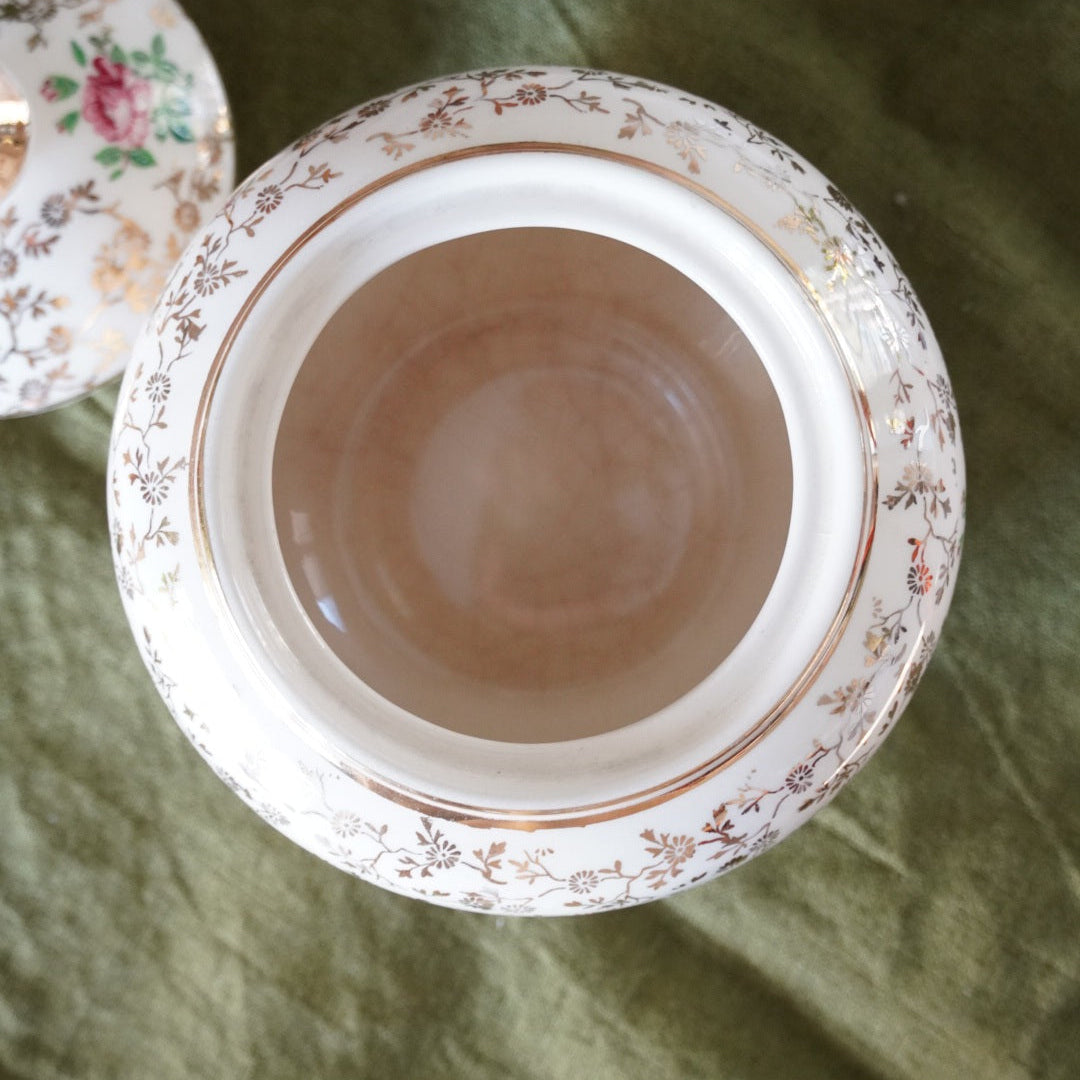 Sucrier "Erich" en céramique allemande doré et fleuri Villeroy & Boch