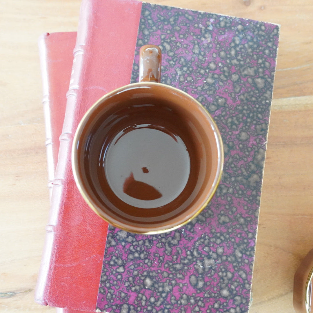Petites tasses "Onérise" à café parisiennes en céramique marron et dorée Prima Cup Collection (lot de 4)