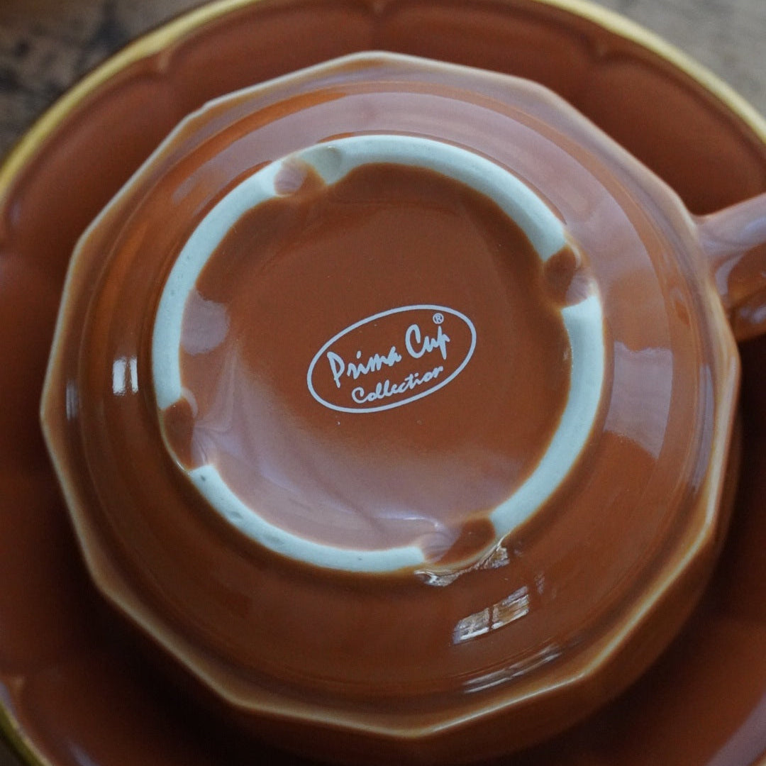 Grande tasse "Comélie" bistrot en céramique marron clair et dorée Prima Cup Collection