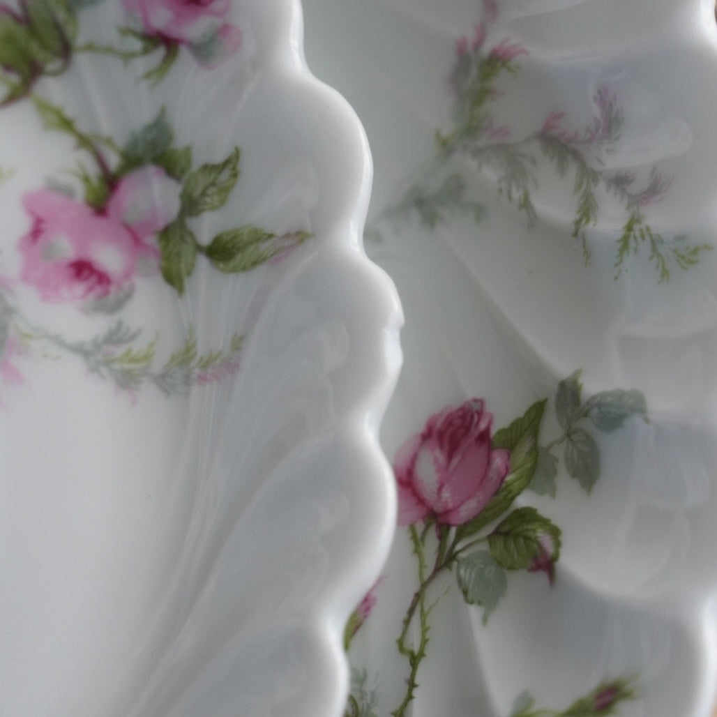 Tasse "Sylvie" et son assiette à gâteau en porcelaine de Limoges fleurie et torsadée Haviland