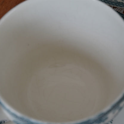 Tête-à-tête de grandes tasses "Roswitha" en porcelaine anglaise fleurie bleutée Enoch Wedgwood Tunstall Ltd. Asiatic Pheasants