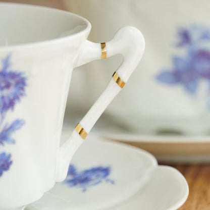 Tête-à-tête de grandes tasses "Théomée" en porcelaine fine de Limoges fleuries bleutées Jammet-Seignolles Exclusivité (rares)