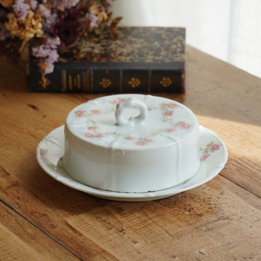 Beurrier "Haudibert" rond en porcelaine fleurie