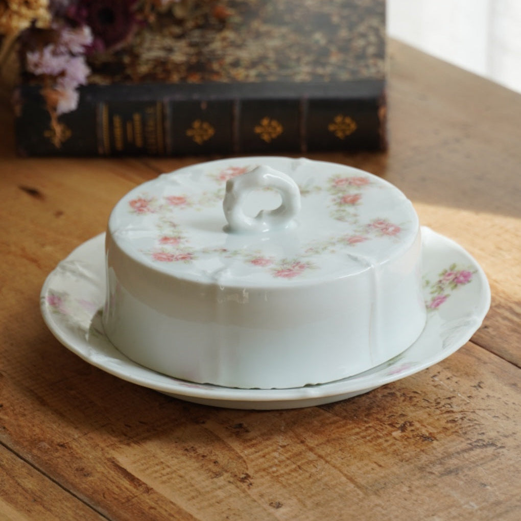 Beurrier "Haudibert" rond en porcelaine fleurie