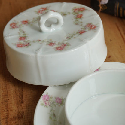 Beurrier "Haudibert" rond en porcelaine fleurie