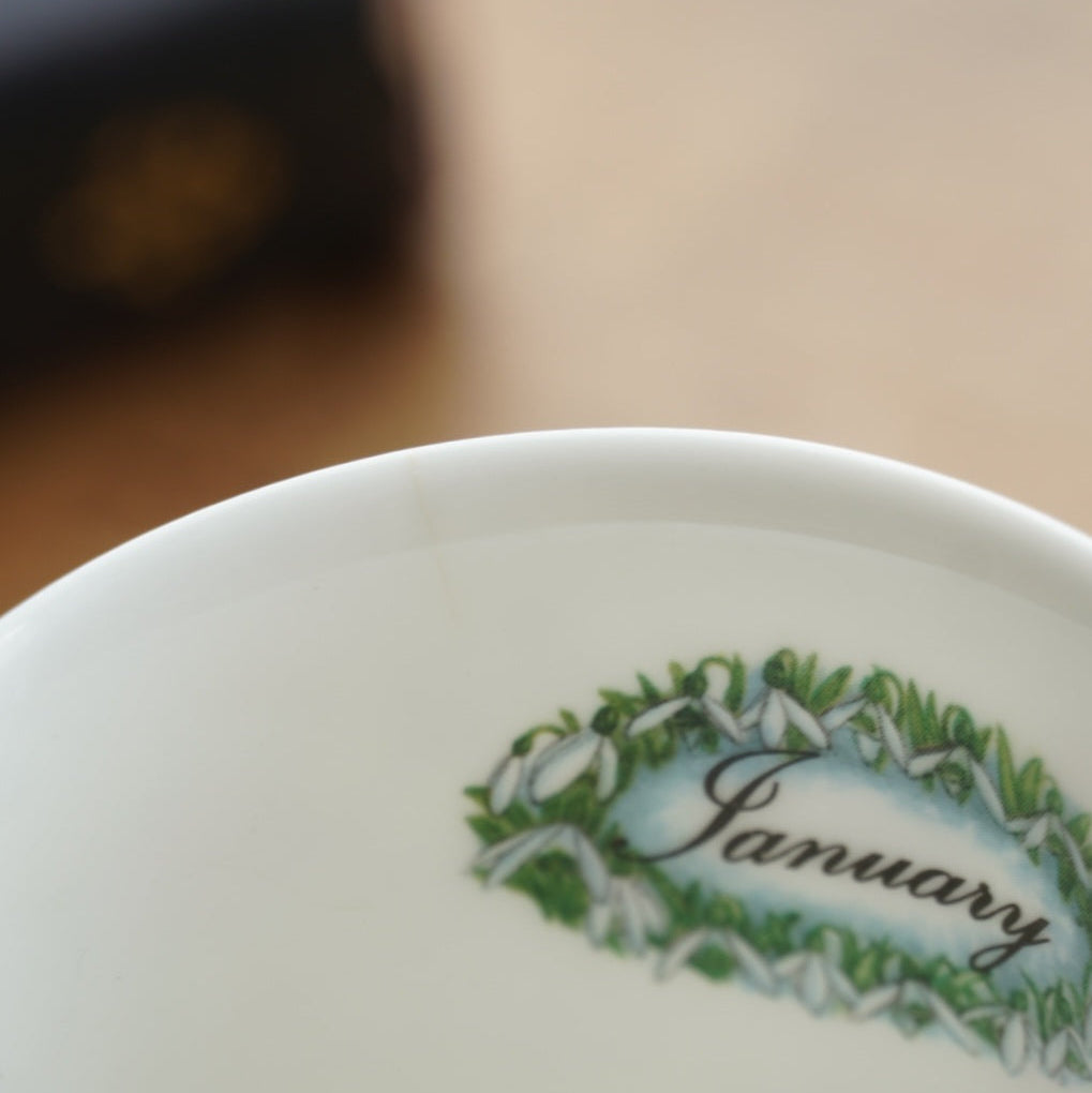 Mug "Snow" du mois de Janvier en porcelaine anglaise fleurie Dunoon