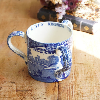 Mug "Aretha" à 3 anses en porcelaine anglaise aux paysages de campagne bleutés style Italien signé Spode Copeland (rare)