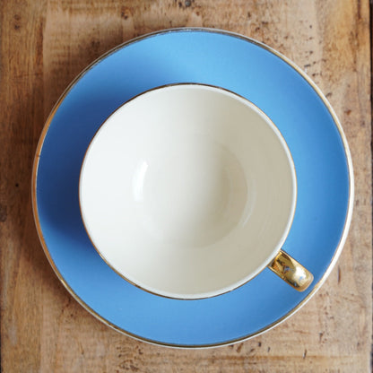 Service à thé ou à café solitaire "Fynn" en faïence allemande bleue et dorée Villeroy & Boch