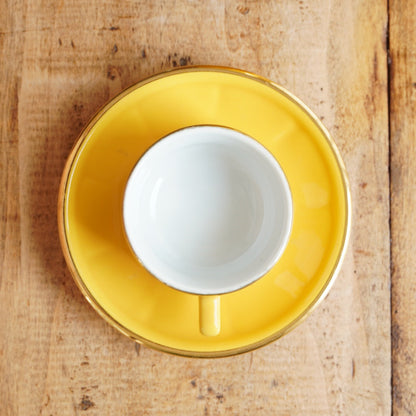 Ensemble de petites tasses bistrot "Ernelle" en porcelaine jaunes et dorées Yves Deshoulières Apilco (lot de 4) (rares)