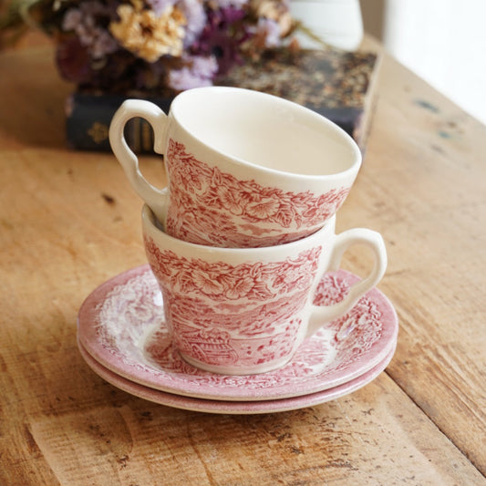 Ensemble de tasses "Meryell' en terre de fer anglaises aux paysages anglais rouges EIT England (lot de 2)