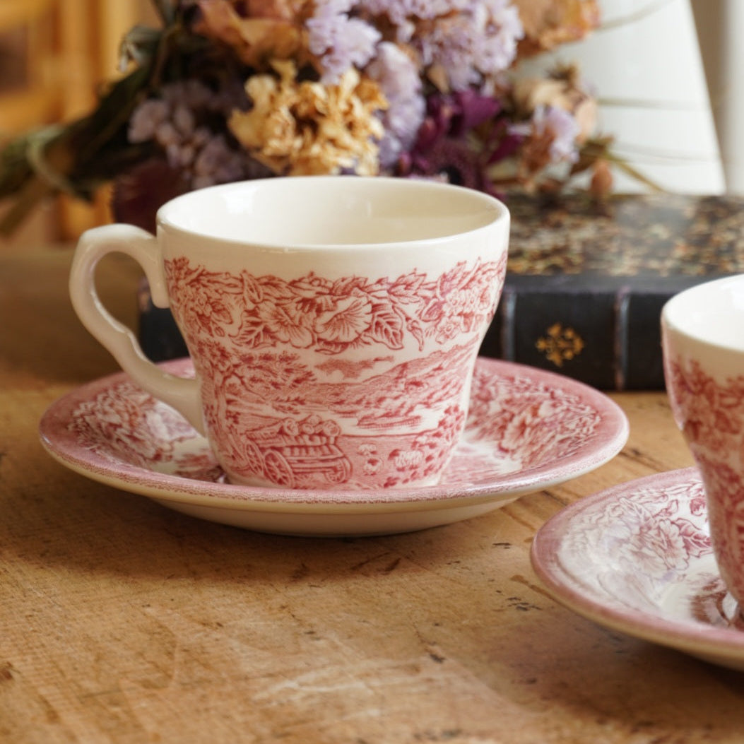 Ensemble de tasses "Meryell' en terre de fer anglaises aux paysages anglais rouges EIT England (lot de 2)
