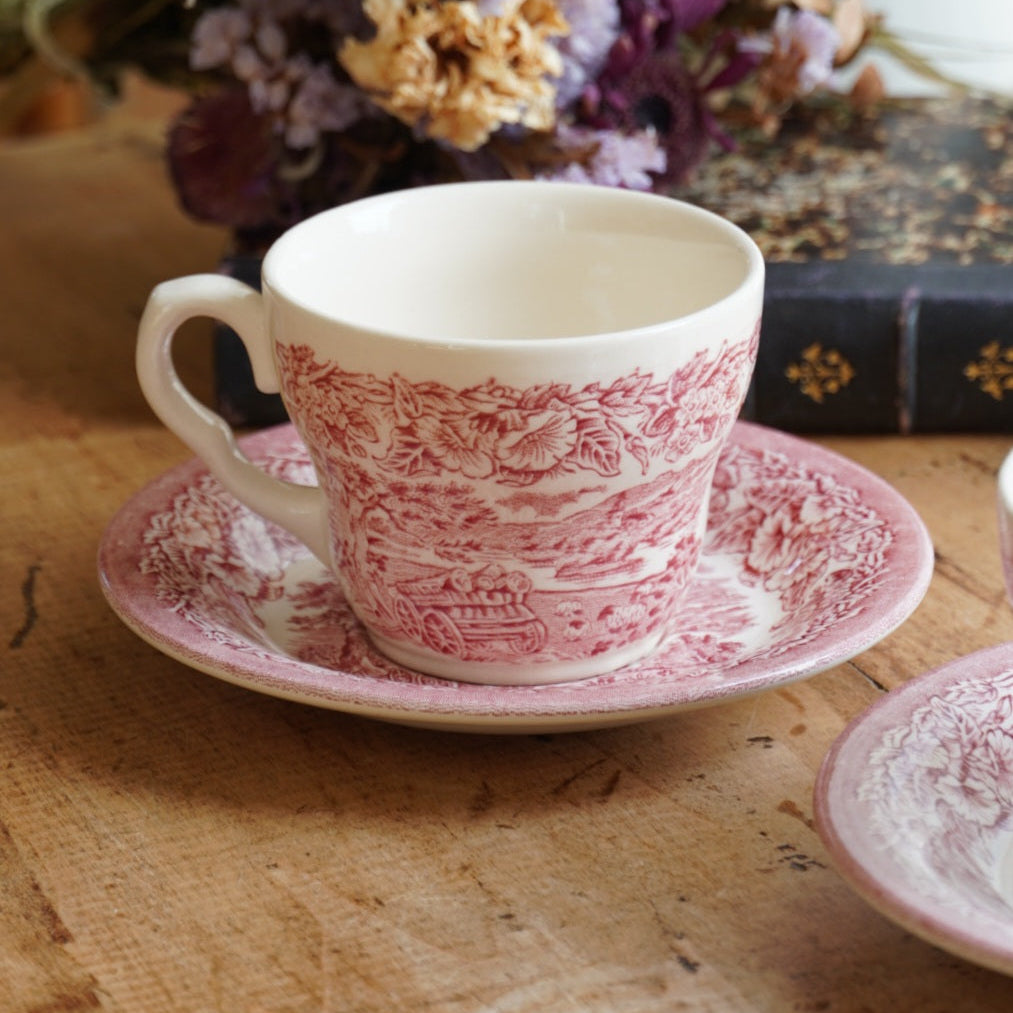 Ensemble de tasses "Meryell' en terre de fer anglaises aux paysages anglais rouges EIT England (lot de 2)