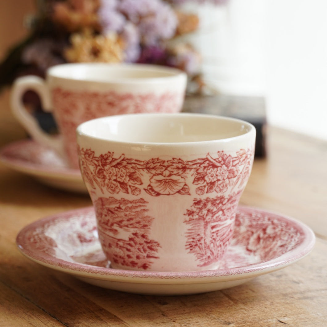 Ensemble de tasses "Meryell' en terre de fer anglaises aux paysages anglais rouges EIT England (lot de 2)