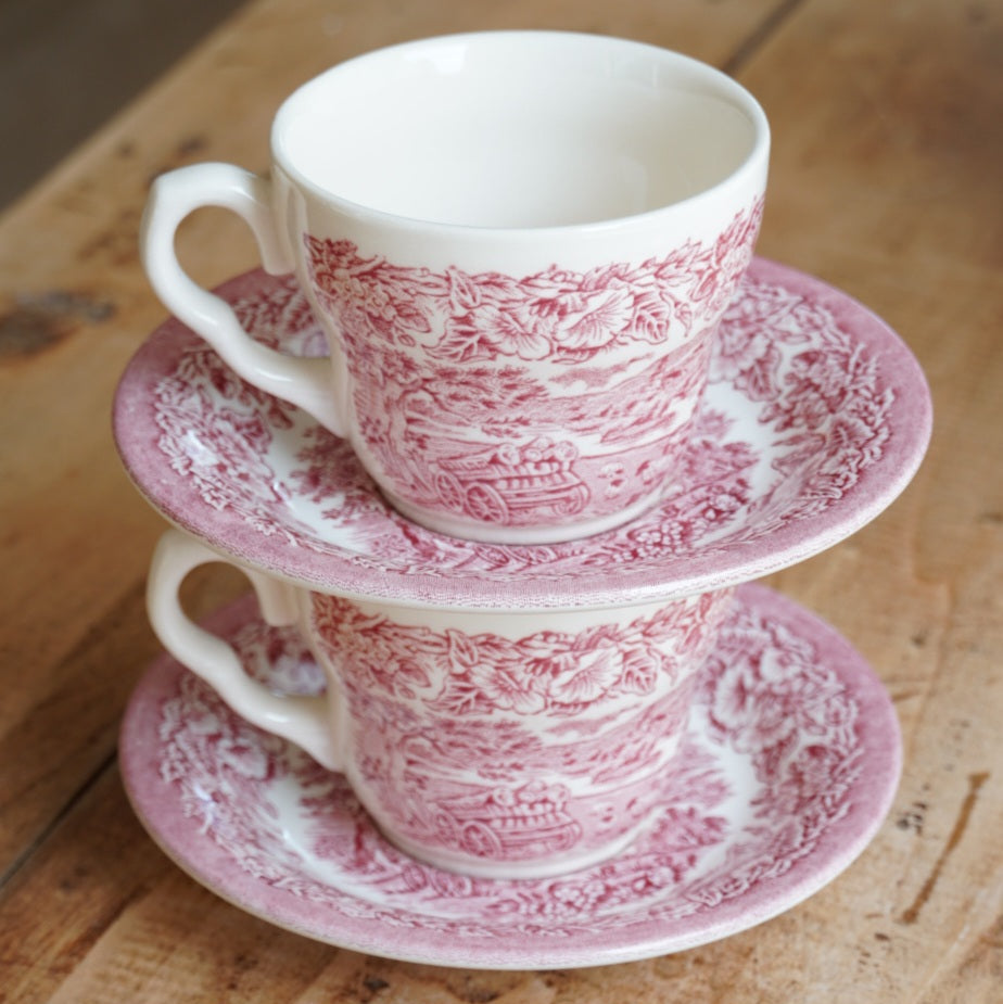 Ensemble de tasses "Meryell' en terre de fer anglaises aux paysages anglais rouges EIT England (lot de 2)