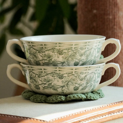 Tête à tête "Isabel" de tasses à deux anses en céramique anglaise