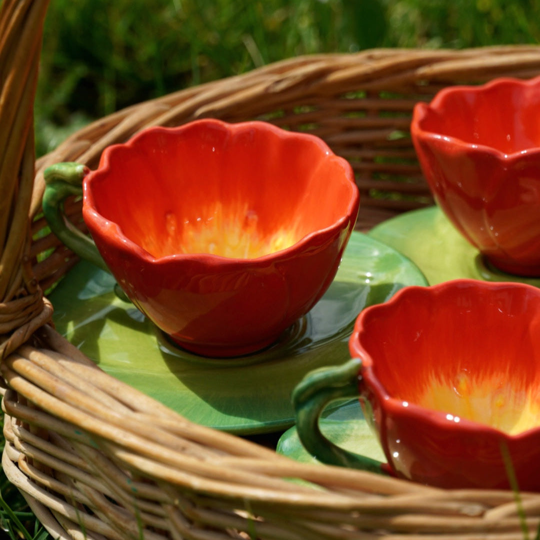 Tasses "Coquette" en céramique en forme de coquelicot (lot de 4)