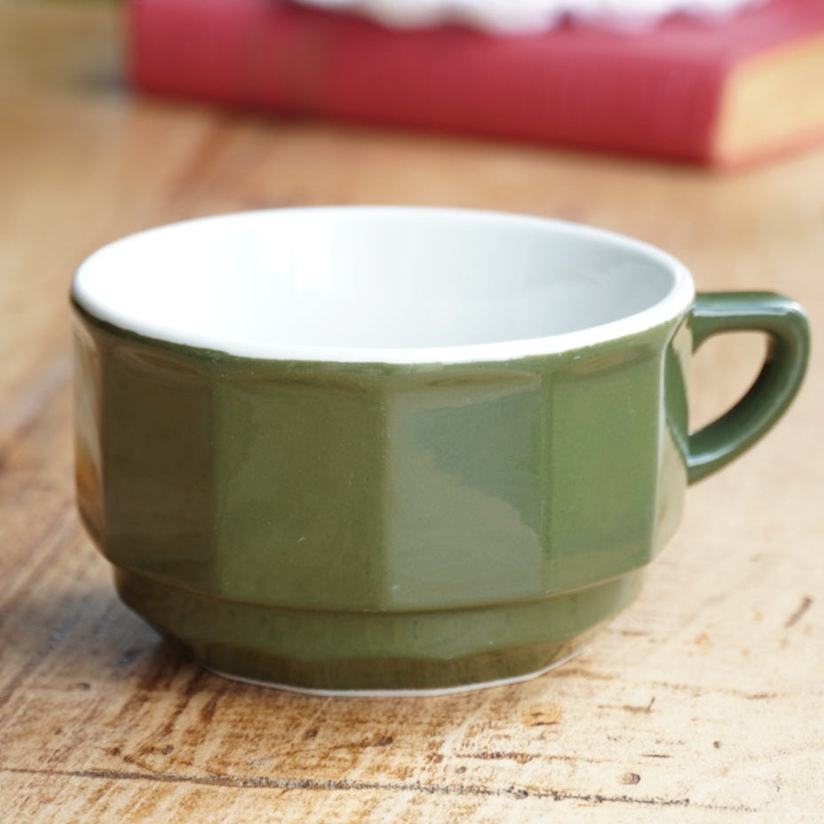 Grande tasse "Jéromine" bistrot en céramique française verte et blanche