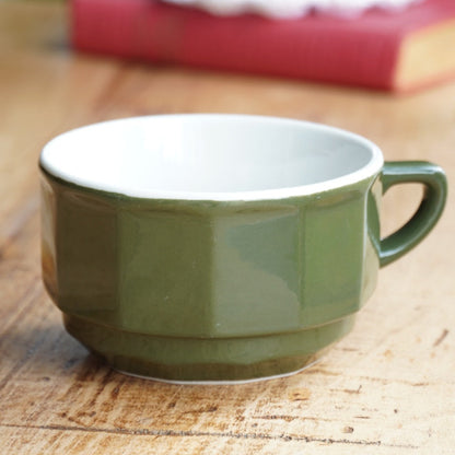 Grande tasse "Jéromine" bistrot en céramique française verte et blanche