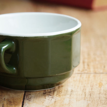 Grande tasse "Jéromine" bistrot en céramique française verte et blanche