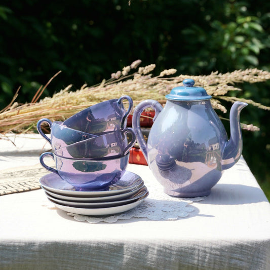 Service à thé "Lin" en porcelaine fine de chine violacé et irisé
