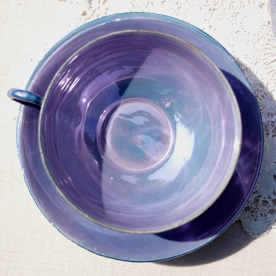 Service à thé "Lin" en porcelaine fine de chine violacé et irisé
