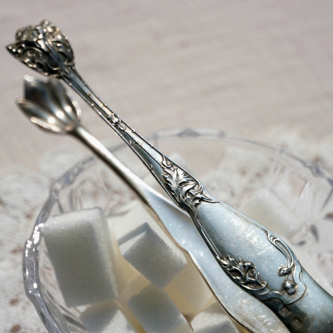 Pince à sucre "Laurénie" en métal argenté Boulenger style Art Nouveau années 1900