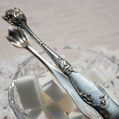 Pince à sucre "Laurénie" en métal argenté Boulenger style Art Nouveau années 1900