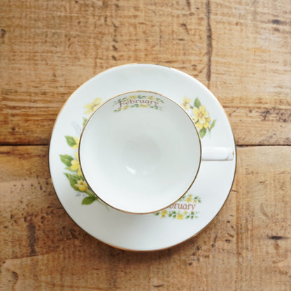 Tasse "February" en porcelaine anglaise fleurie et dorée du mois de Février Crown Trent