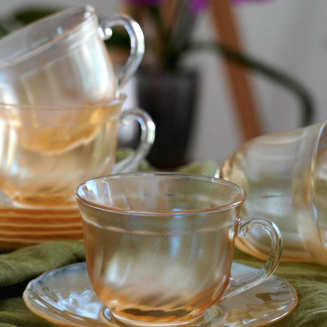 Tasses "Harielle" en verre orangé torsadé des années 70 (lot de 6)
