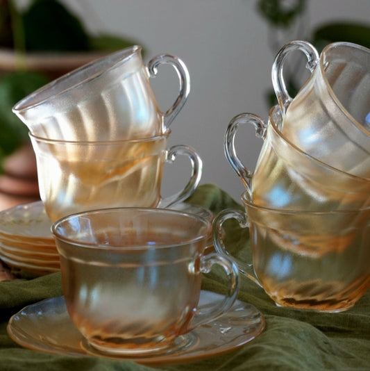 Tasses "Harielle" en verre orangé torsadé des années 70 (lot de 6)