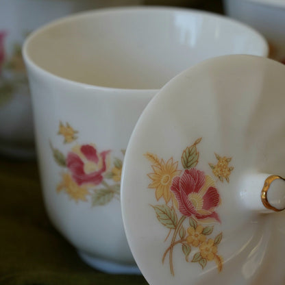 Service à thé "Hong" taïwanais en porcelaine fleurie Dichen Ceramics