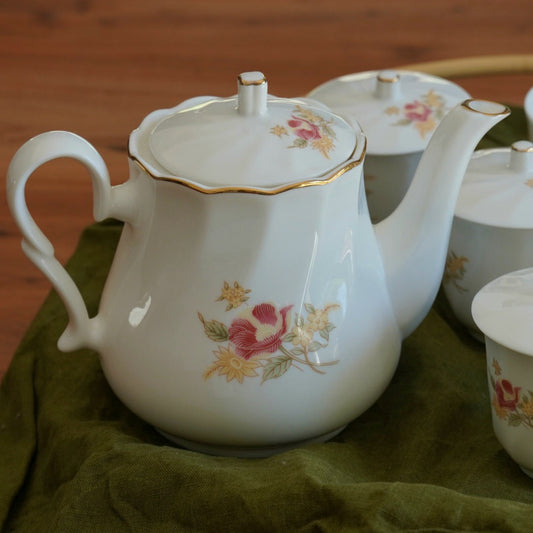 Service à thé "Hong" taïwanais en porcelaine fleurie Dichen Ceramics