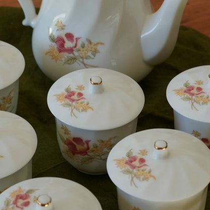 Service à thé "Hong" taïwanais en porcelaine fleurie Dichen Ceramics
