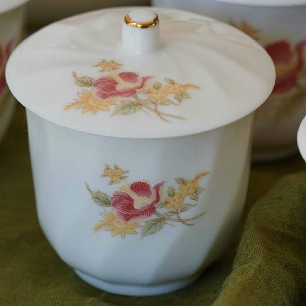 Service à thé "Hong" taïwanais en porcelaine fleurie Dichen Ceramics
