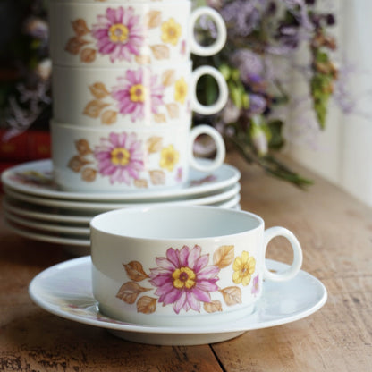 Tasses "Caterina" en porcelaine italienne fleurie Richard Ginori (lot de 6)