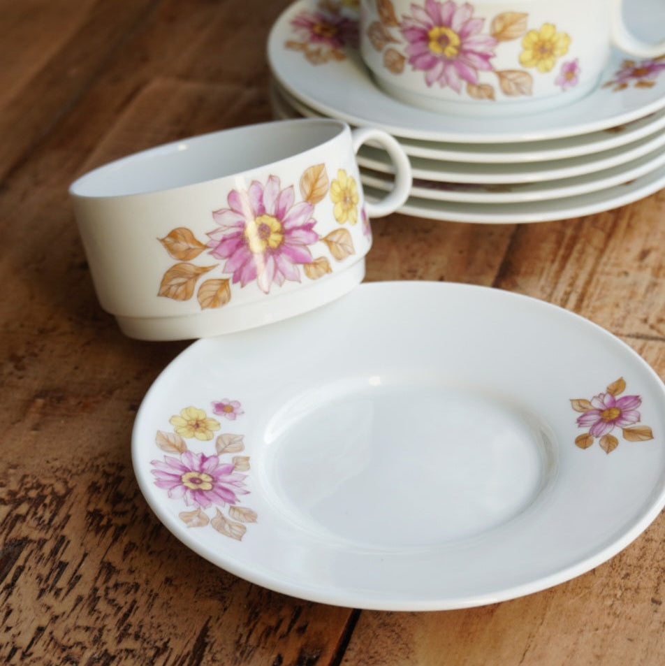 Tasses "Caterina" en porcelaine italienne fleurie Richard Ginori (lot de 6)