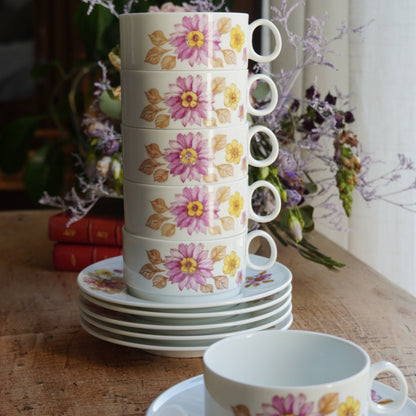 Tasses "Caterina" en porcelaine italienne fleurie Richard Ginori (lot de 6)