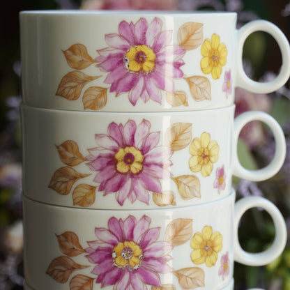 Tasses "Caterina" en porcelaine italienne fleurie Richard Ginori (lot de 6)