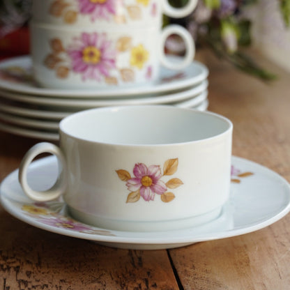 Tasses "Caterina" en porcelaine italienne fleurie Richard Ginori (lot de 6)