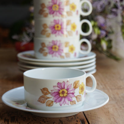 Tasses "Caterina" en porcelaine italienne fleurie Richard Ginori (lot de 6)